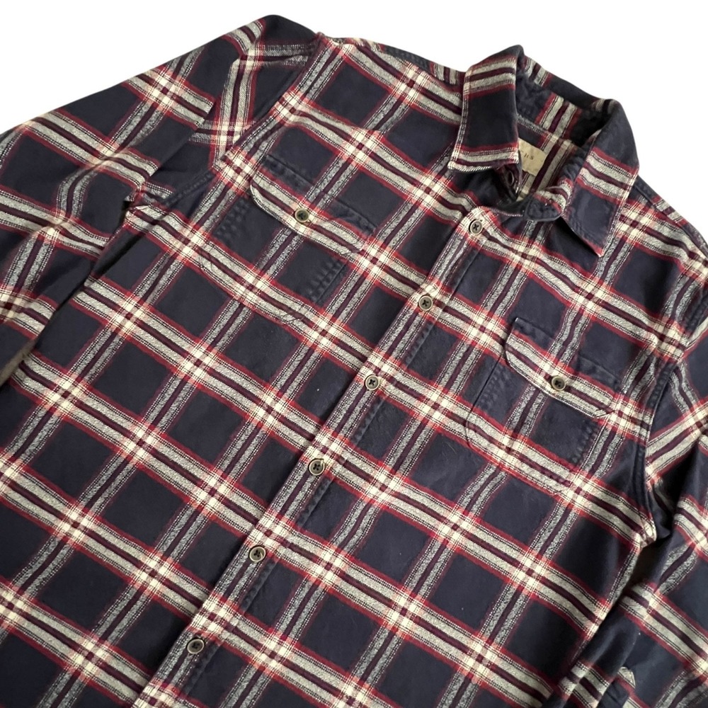 Jachs Tartan Plaid‎ Blue Flannel Button Up Shirt Mens L Pockets Casual Outdoor